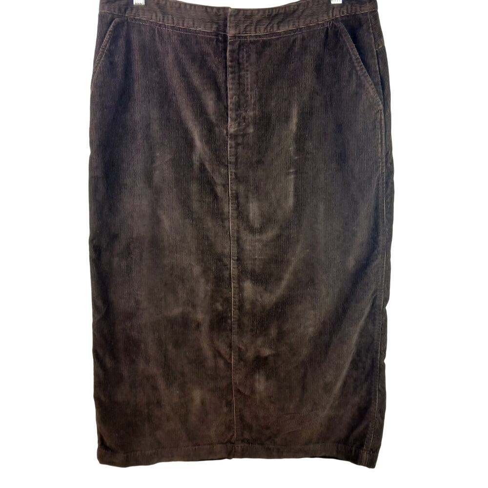 Eddie Bauer VTG SZ 12 100% Cotton Corduroy Long Pencil Skirt In Chocolate Brown - Picture 2 of 8
